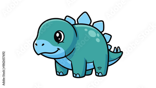 Adorable Cartoon Stegosaurus with Big Eyes and Plates.