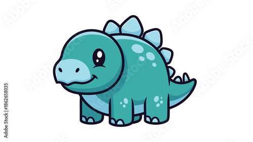 Adorable Cartoon Stegosaurus with Big Eyes and Spikes.