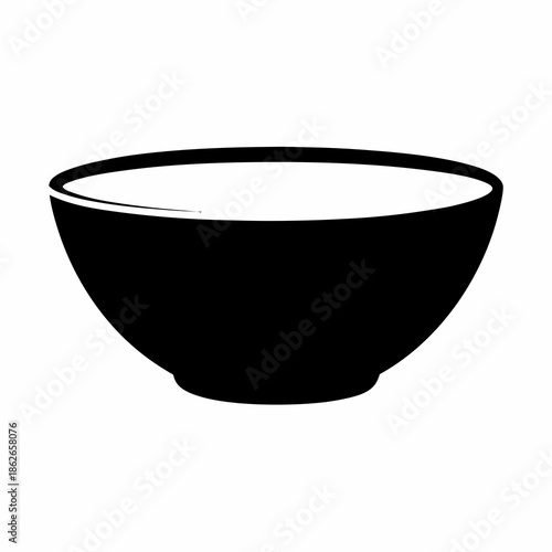 Simple black bowl illustration on white background for culinary design use