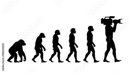 Human Evolution Silhouette Sequence – From Ape to Modern Man Vector Illustration