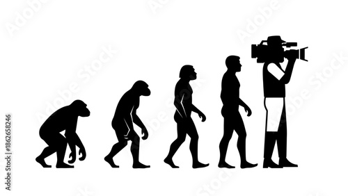Human Evolution Silhouette Sequence – From Ape to Modern Man Vector Illustration