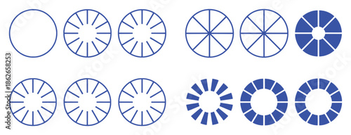 Set of Circular Progress Indicators and Loading Icons in Blue