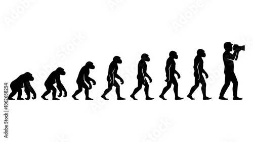 Human Evolution Silhouette Sequence – From Ape to Modern Man Vector Illustration