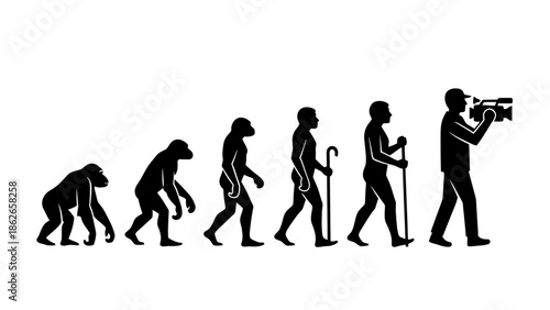 Human Evolution Silhouette Sequence – From Ape to Modern Man Vector Illustration