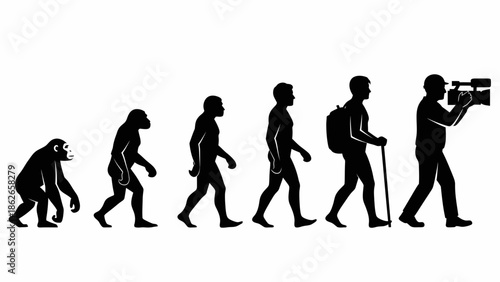 Human Evolution Silhouette Sequence – From Ape to Modern Man Vector Illustration