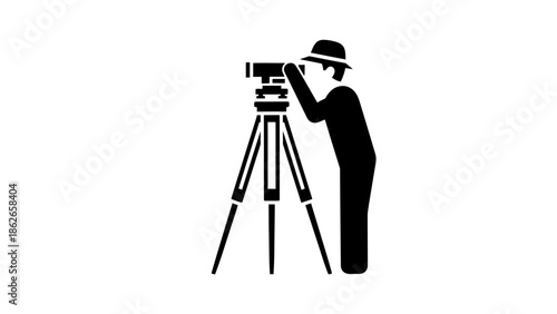 Videographer Silhouette with Camera Tripod – Filmmaking Cinematography Vector Icon
