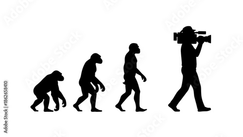 Human Evolution Silhouette Sequence – From Ape to Modern Man Vector Illustration