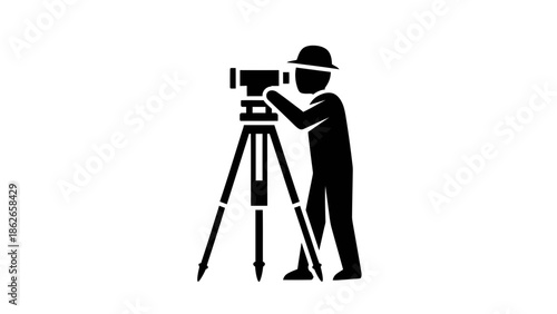 Videographer Silhouette with Camera Tripod – Filmmaking Cinematography Vector Icon