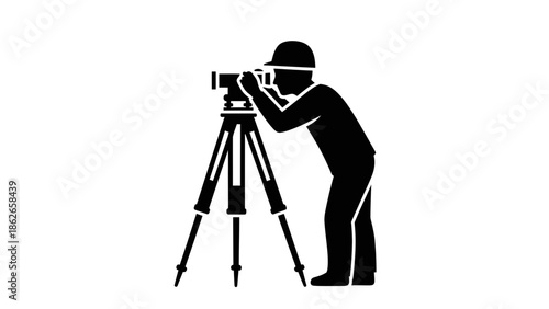 Videographer Silhouette with Camera Tripod – Filmmaking Cinematography Vector Icon
