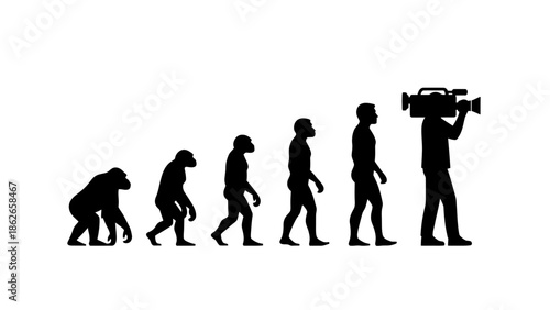 Human Evolution Silhouette Sequence – From Ape to Modern Man Vector Illustration