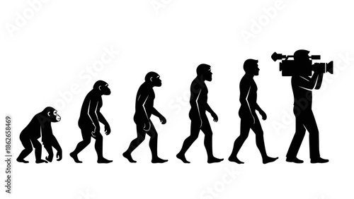 Human Evolution Silhouette Sequence – From Ape to Modern Man Vector Illustration