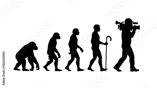 Human Evolution Silhouette Sequence – From Ape to Modern Man Vector Illustration
