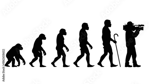 Human Evolution Silhouette Sequence – From Ape to Modern Man Vector Illustration