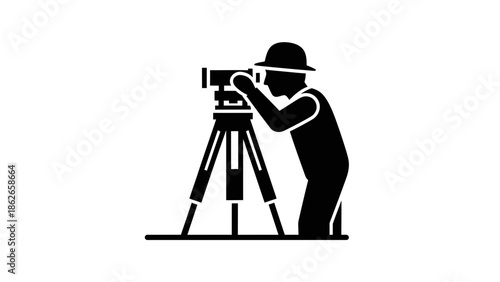 Videographer Silhouette with Camera Tripod – Filmmaking Cinematography Vector Icon
