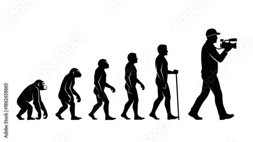 Human Evolution Silhouette Sequence – From Ape to Modern Man Vector Illustration