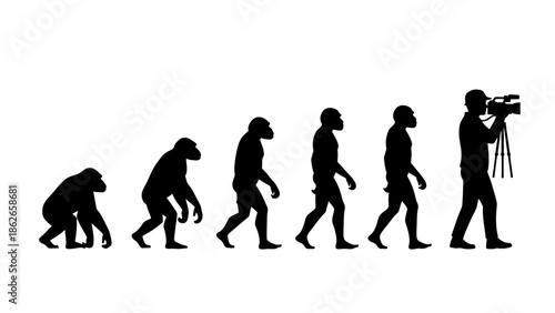 Human Evolution Silhouette Sequence – From Ape to Modern Man Vector Illustration