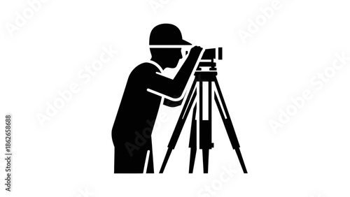 Videographer Silhouette with Camera Tripod – Filmmaking Cinematography Vector Icon