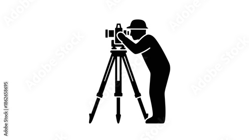 Videographer Silhouette with Camera Tripod – Filmmaking Cinematography Vector Icon