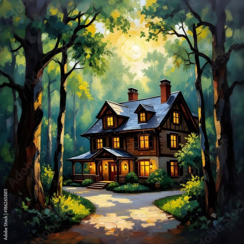 Forest Hotel Exterior – Oil Art Landscape