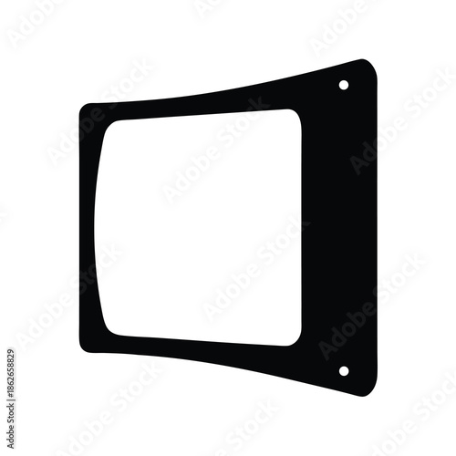 Abstract Black Shape with Rectangular Cutout and Two Circular Holes on White Background