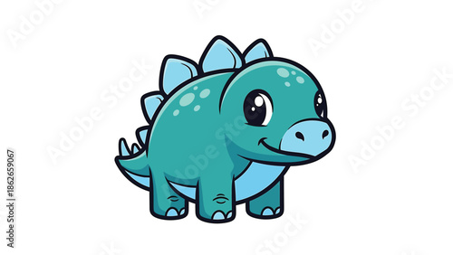 Adorable Cartoon Stegosaurus with Spikes and Big Eyes Illustration.