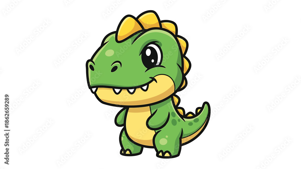 Fototapeta premium Adorable Cartoon Dinosaur with Big Eyes and Spikes.