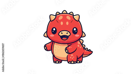 Adorable Red Baby Ankylosaurus Cartoon Character with Big Eyes.
