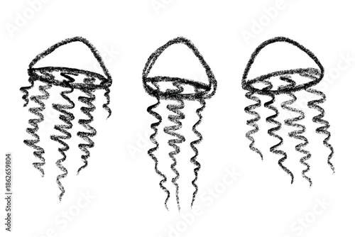 Set of hand drawn jellyfish doodle Sea animal illustration Cute marine underwater creature Medusa sketch clipart Single element for web, design, decor, children's print