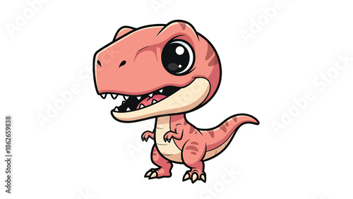 Adorable Cartoon Tyrannosaurus Rex with Big Eyes and Pink Skin.