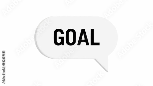 Speech bubble with the word GOAL in bold black letters.