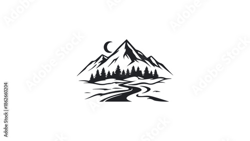 WINTER LANDSCAPE LOGO AND ICON VECTOR IN BLACK AND WHITE vector, design, illustration, face, cartoon, symbol, sign, icon, art, label, eye, map, earth, business, mouth, world, woman, button, vector, co