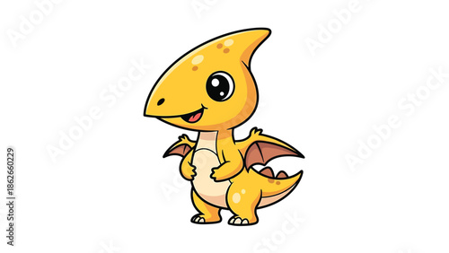 Adorable Cartoon Pterodactyl Character Illustration on White Background.