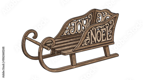 Antique Wooden Sleigh with Noel and Joy Decorations.