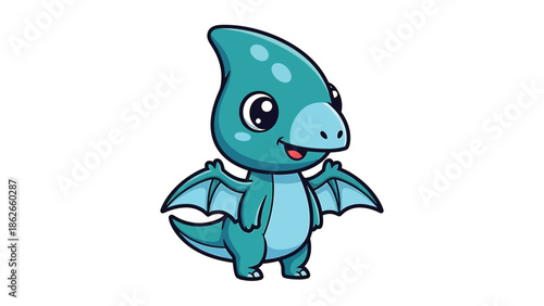Adorable Cartoon Pterodactyl Character Illustration with Playful Design.