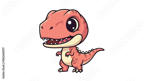 Adorable Cartoon Tyrannosaurus Rex with Big Eyes and Small Arms.