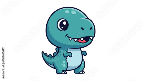 Adorable Cartoon Tyrannosaurus Rex with Big Eyes and Small Arms.