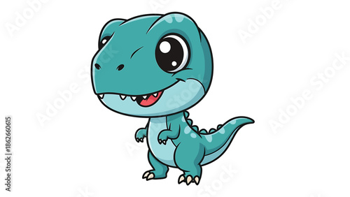 Adorable Cartoon Tyrannosaurus Rex with Big Eyes and Small Arms.