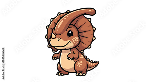 Adorable Cartoon Styracosaurus Dinosaur with Horn and Frill.