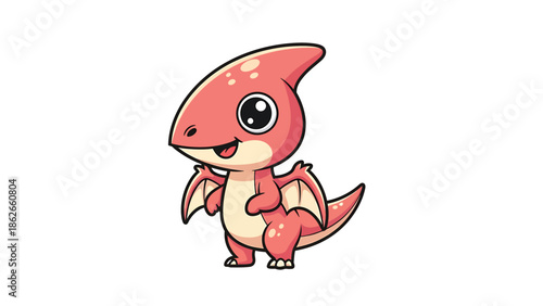 Adorable Cartoon Pterodactyl Character with Big Eyes and Small Wings.