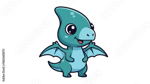 Adorable Cartoon Pterodactyl Character with Big Eyes and Small Wings.