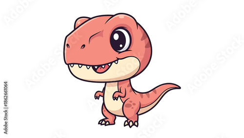 Adorable Cartoon Tyrannosaurus Rex with Big Eyes and Small Arms.