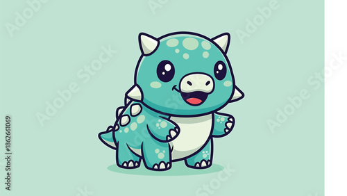 Adorable Cartoon Triceratops with Big Eyes and Small Horns.