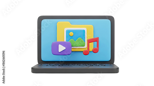 Wallpaper Mural 3D Laptop with Media Icons Torontodigital.ca