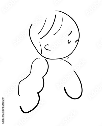 泣いている女性の横顔線画イラスト