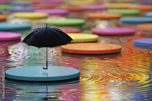 Wallpaper Mural Colorful circles, a dark umbrella, and rippling water Torontodigital.ca