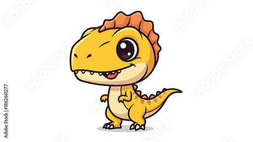 Adorable Cartoon Tyrannosaurus Rex with Big Eyes and Spikes.