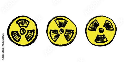 Set of hand drawn radiation sign Nuclear radiation hazard symbol Radioactive danger warning doodle Radioactive waste Single element for print, web, design, decor
