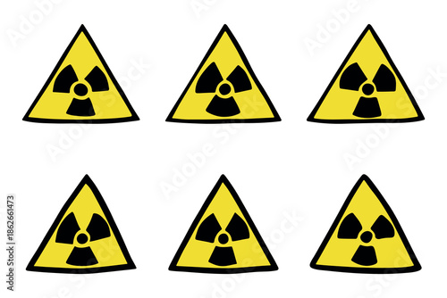 Set of hand drawn radiation sign Nuclear radiation hazard symbol Radioactive danger warning doodle Radioactive waste Single element for print, web, design, decor