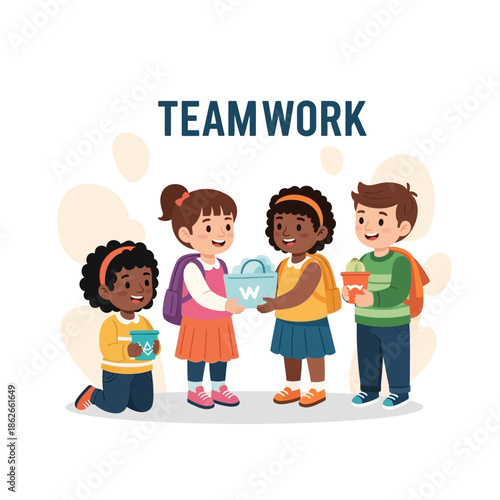 Diverse children collaborating on a project, symbolizing teamwork and unity in education.