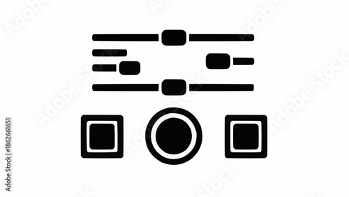 Audio Mixer Interface with Sliders, Knobs, and Buttons for Sound Control.